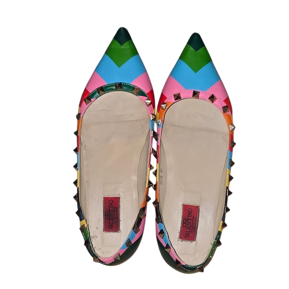 Valentino Garavani Rainbow Chevron Rock-Studded Pointy Flats Size 40 9 - Picture 3 of 11